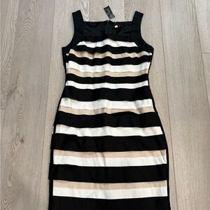 White House Black Market Black and Cream Striped Mini Dress
